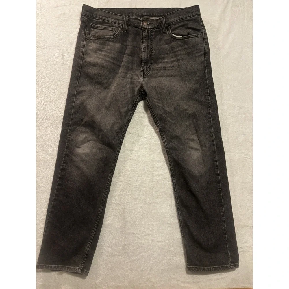 Levis 505 Jeans Mens 38x29 Black Straight Leg‎ Regular Fit Denim  Distressed